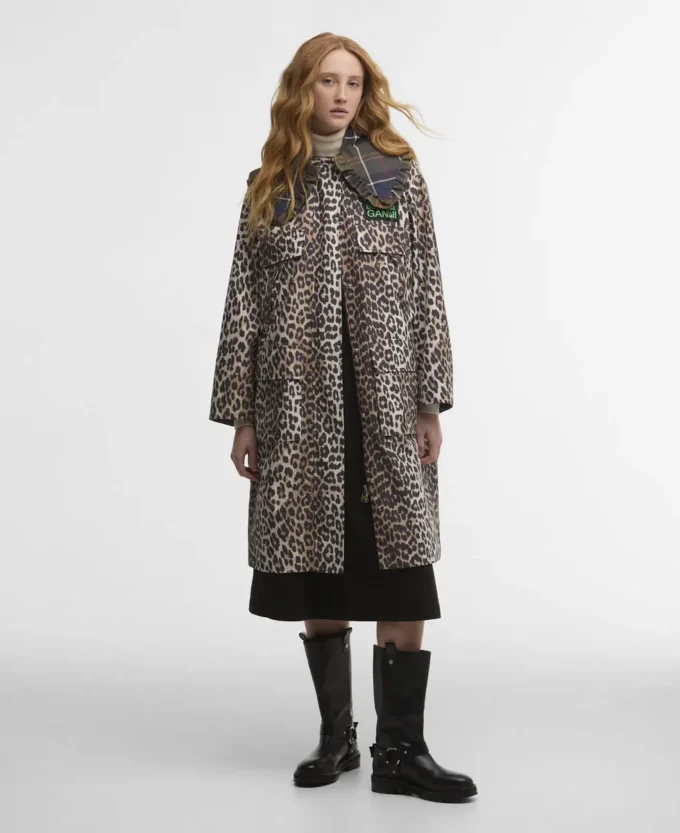 Barbour x GANNI Wasserdichte Parka-Jacke mit Leopardenmuster