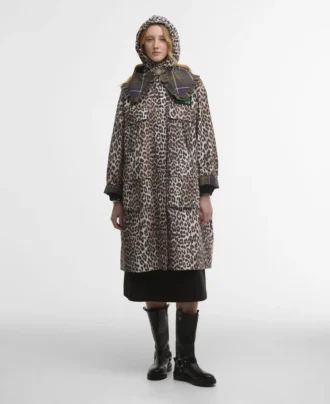 Barbour x GANNI Wasserdichte Parka-Jacke mit Leopardenmuster