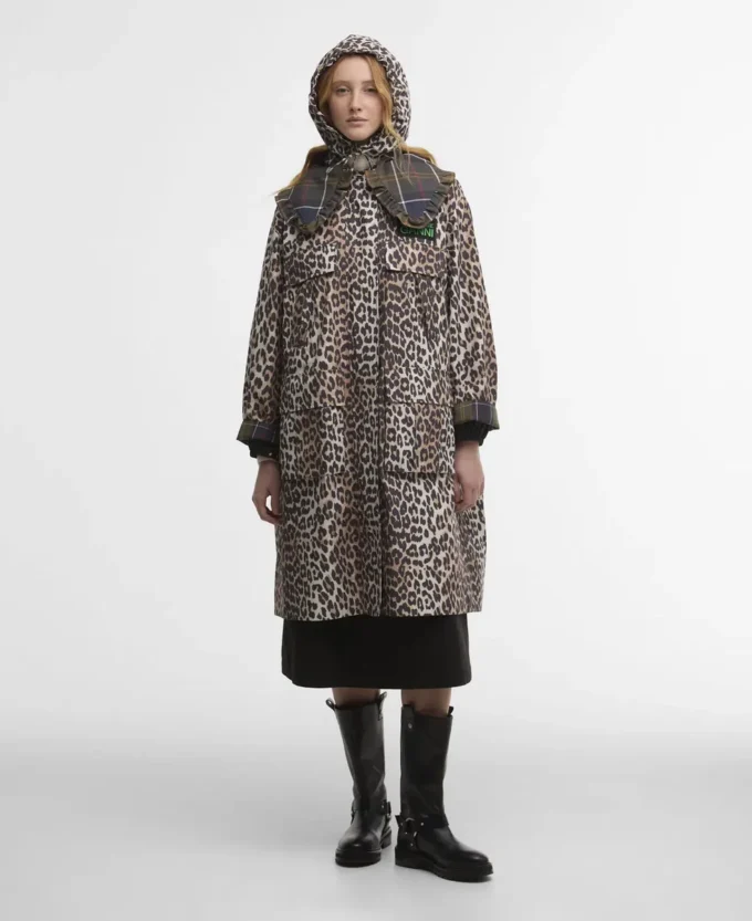 Barbour x GANNI Wasserdichte Parka-Jacke mit Leopardenmuster