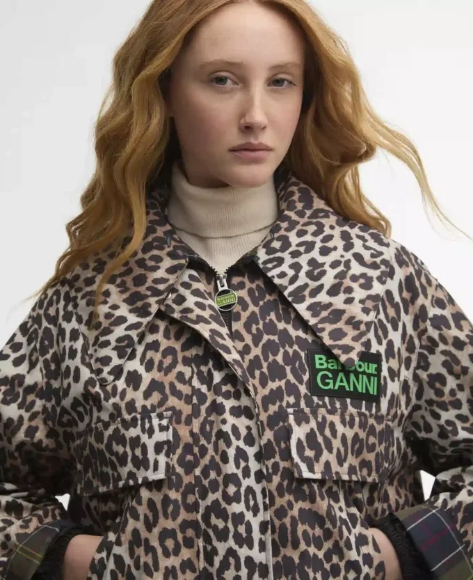 Barbour x GANNI Wasserdichte Parka-Jacke mit Leopardenmuster