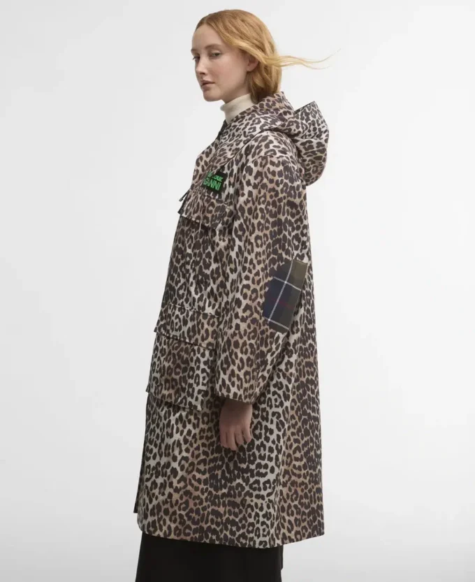 Barbour x GANNI Wasserdichte Parka-Jacke mit Leopardenmuster