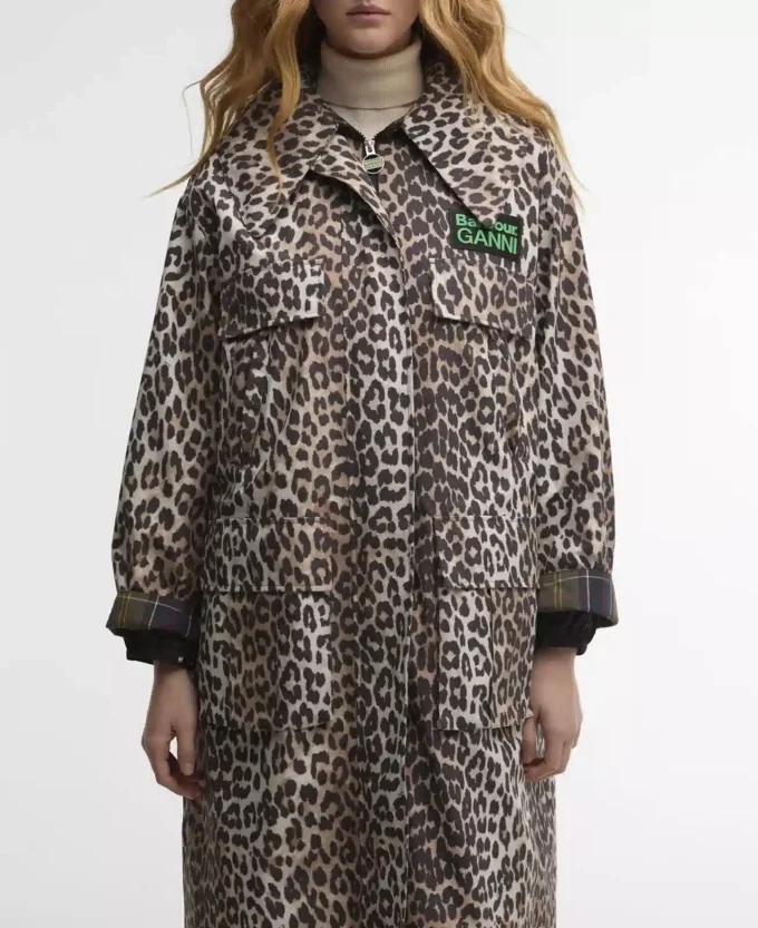 Barbour x GANNI Wasserdichte Parka-Jacke mit Leopardenmuster