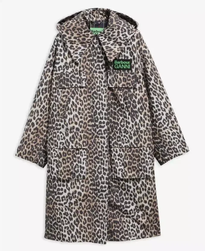 Barbour x GANNI Wasserdichte Parka-Jacke mit Leopardenmuster