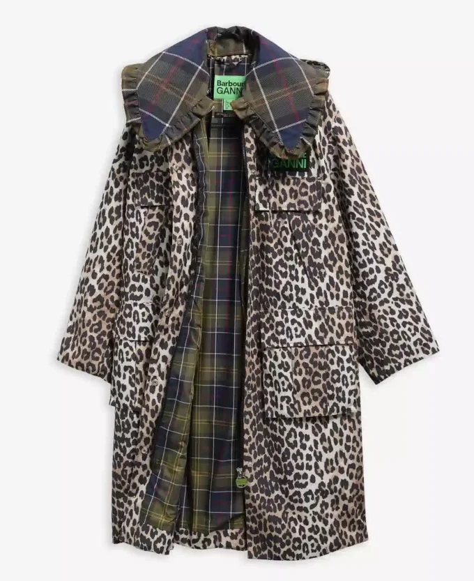 Barbour x GANNI Wasserdichte Parka-Jacke mit Leopardenmuster